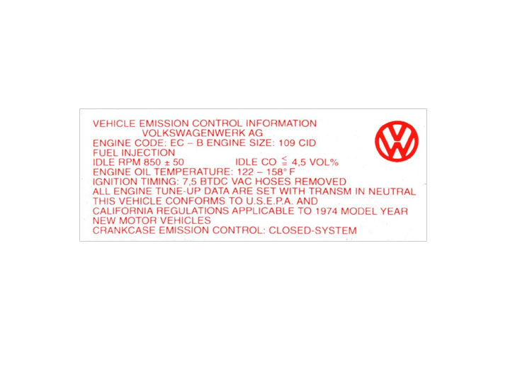 Engine Compartment Decal Timing Sticker; 914; 1974; 1.8