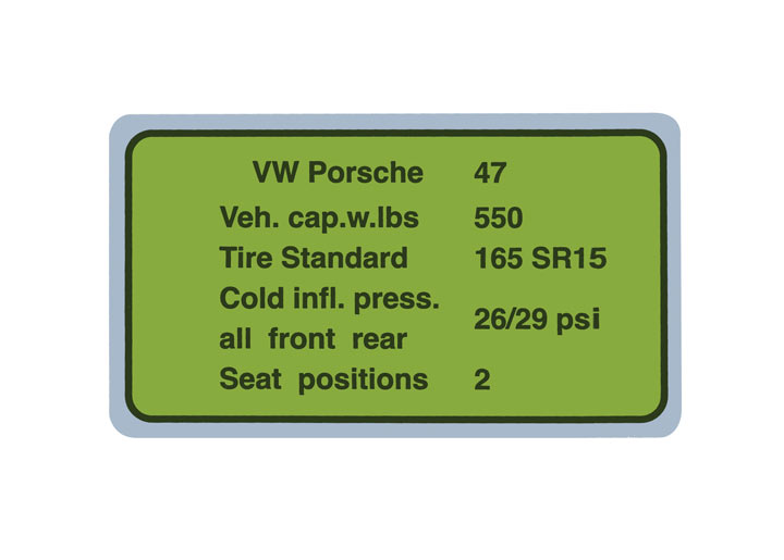 165 Tire Pressure Sticker Decal  914 On Expansion Tank
