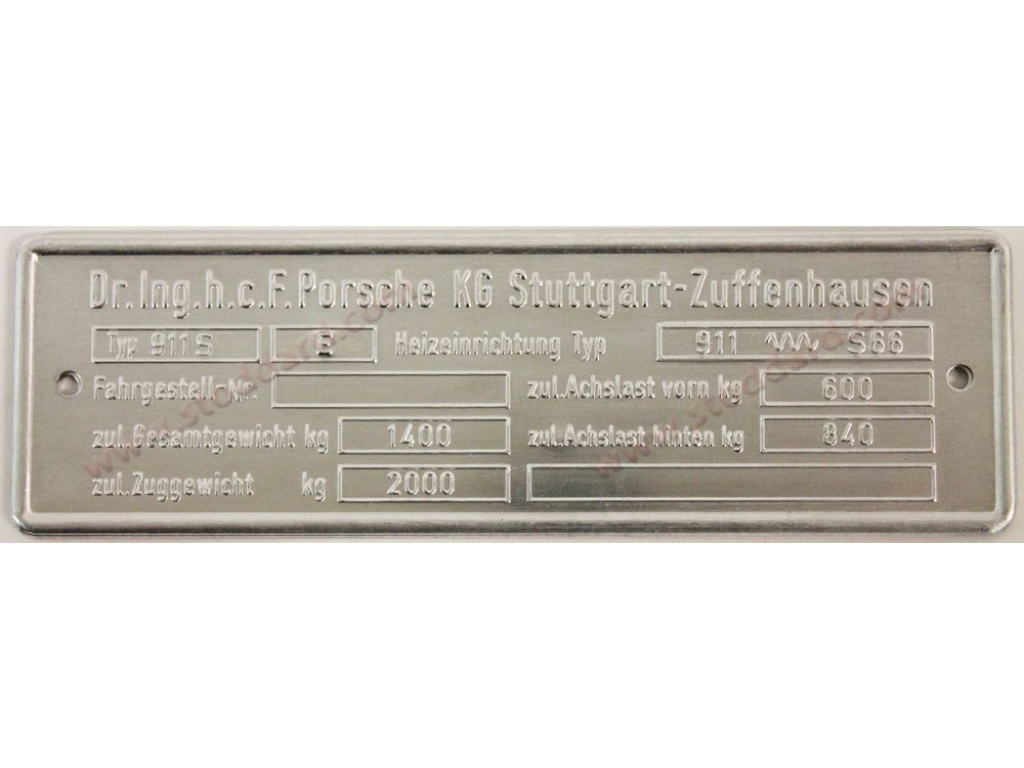 Chassis Identification Tag 911 S E 2.4 Liter