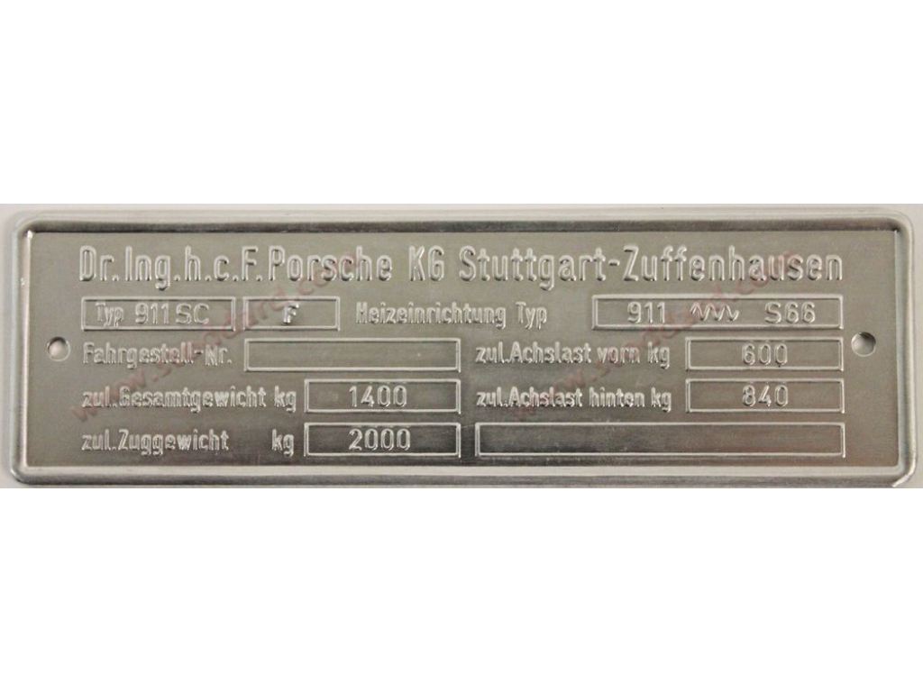 Chassis Identification Tag 911sc F 