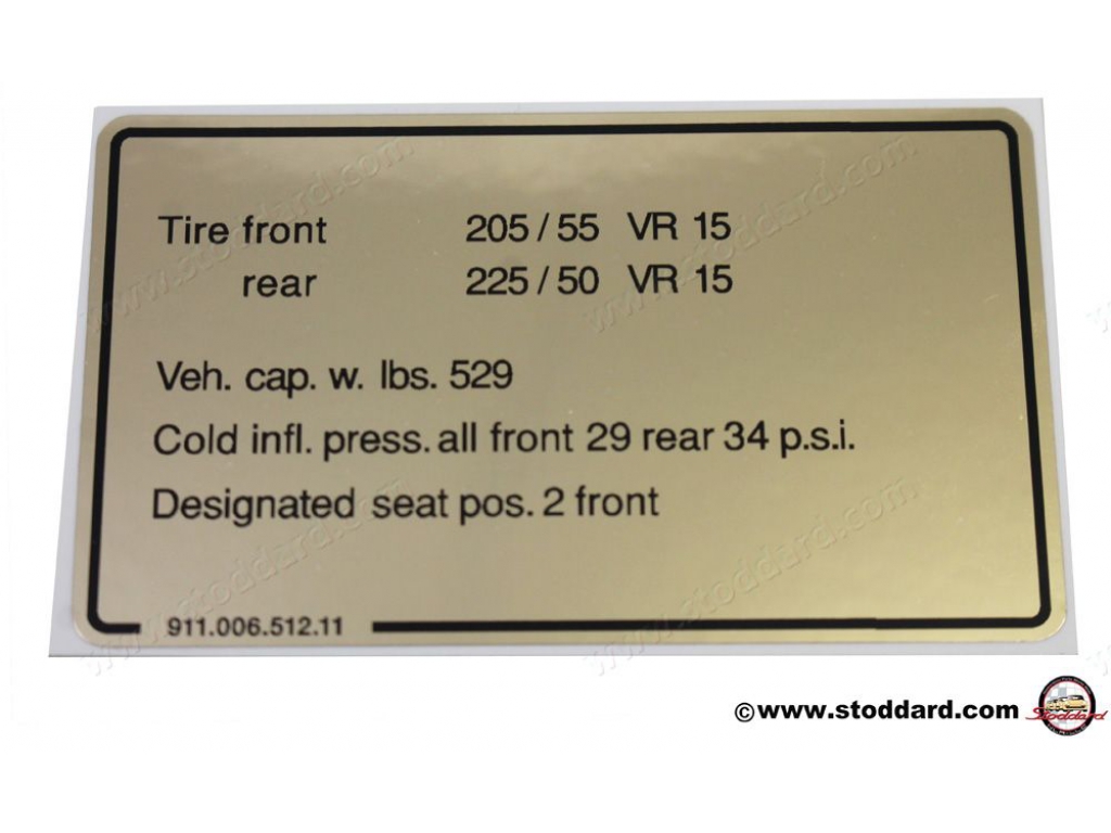 Vehicle Capacities And Tire Pressure Decal For 911 Weissach Edi...
