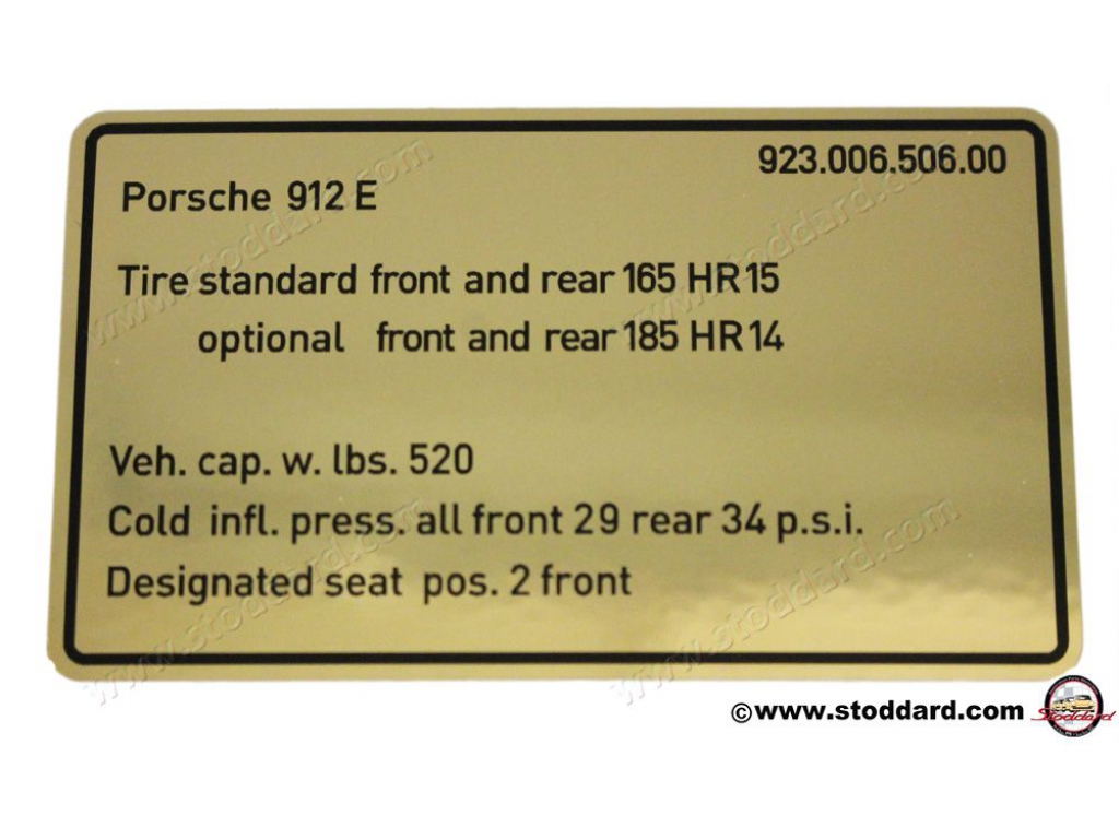 Vehicle Capacities And Tire Pressure Decal, 912e (1976) 