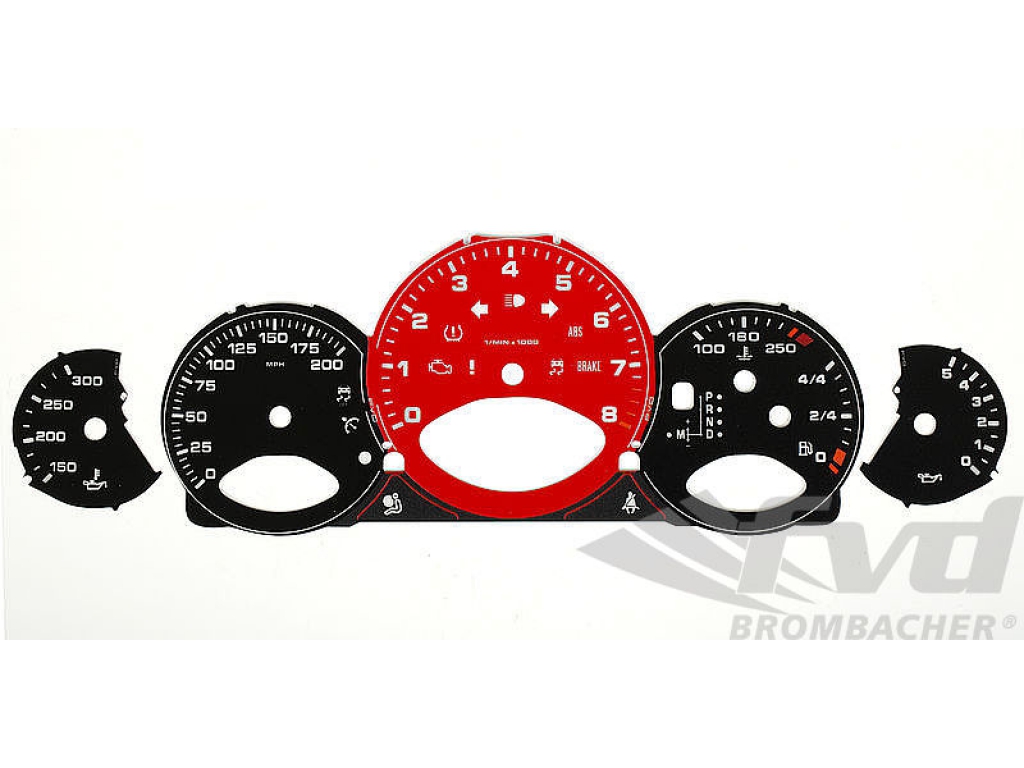 Gauge Faces Black 997-2 Gts Pdk Mph Tachometer In Guards Red Wi...