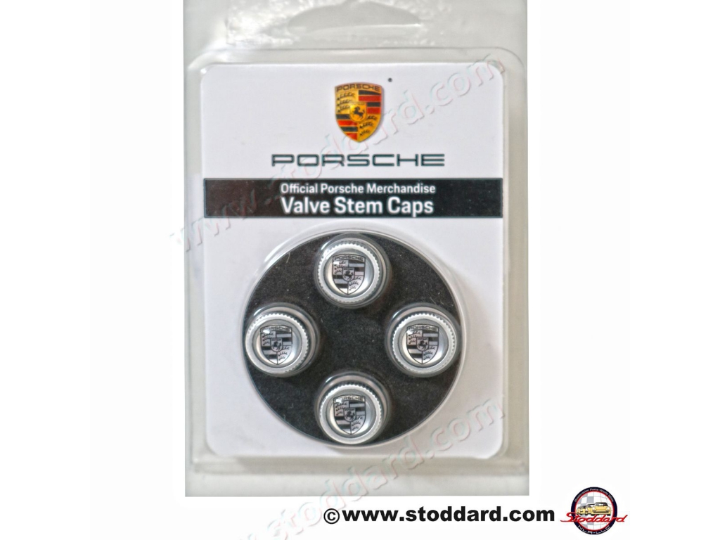Tire Valve Stem Cap, With Silver And Black Porsche Crest